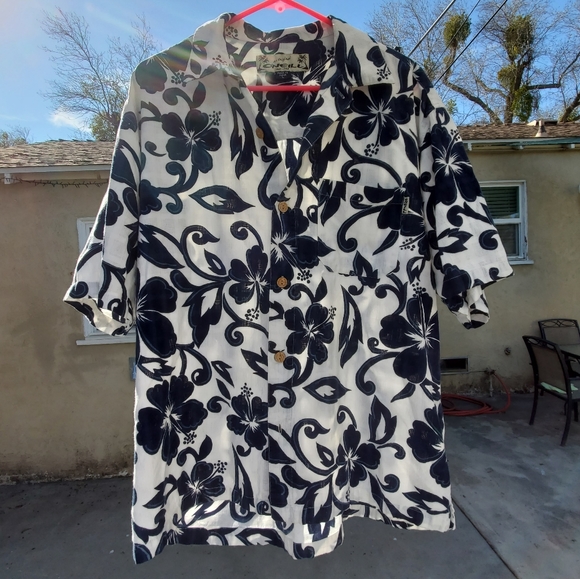 O'Neill Hawaiian Shirt. Large. Button Up. EPWC. White Blue. 100% Cotton. - Picture 1 of 12